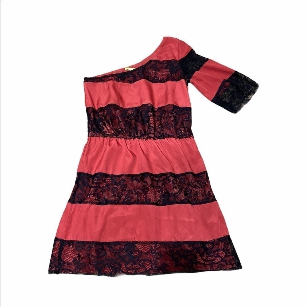 NWT Gianni bini Red black‎ one shoulder short dress